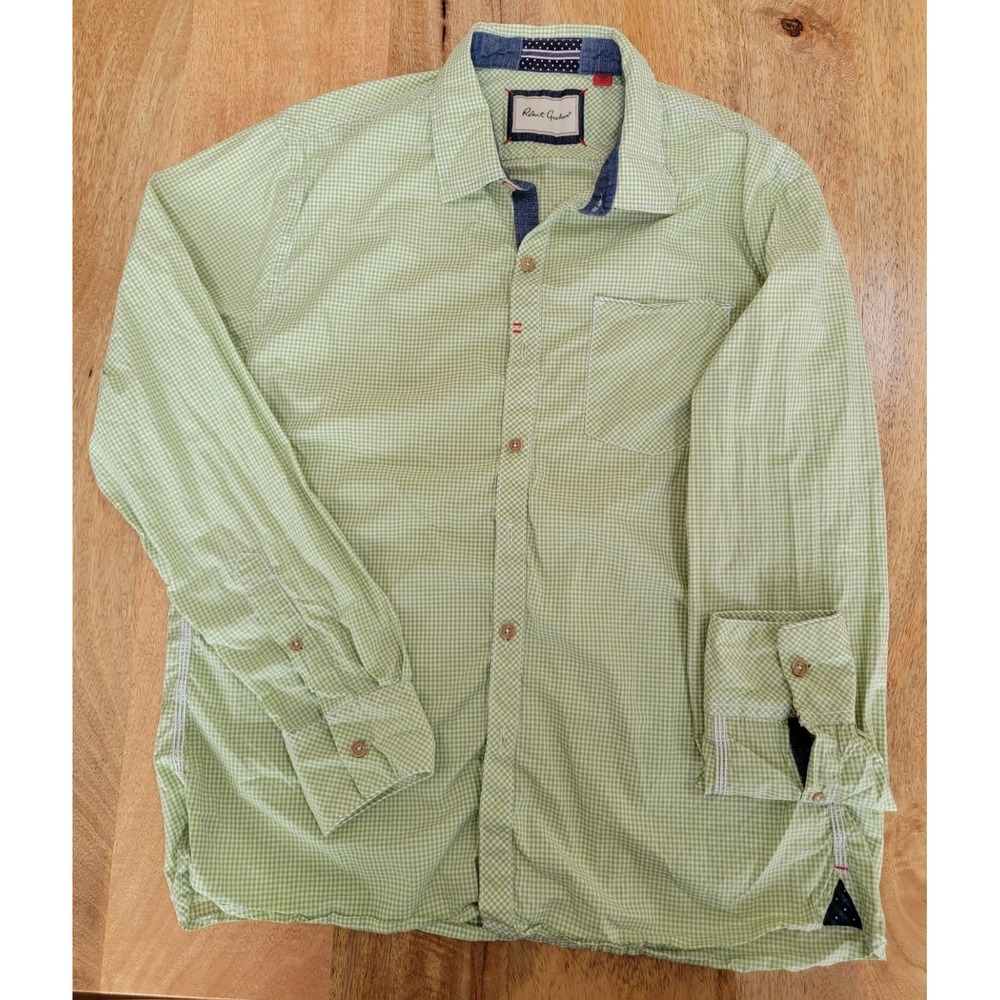 Robert Graham XL Long Sleeve shirt tailored fit Green/White Beautiful Details!!